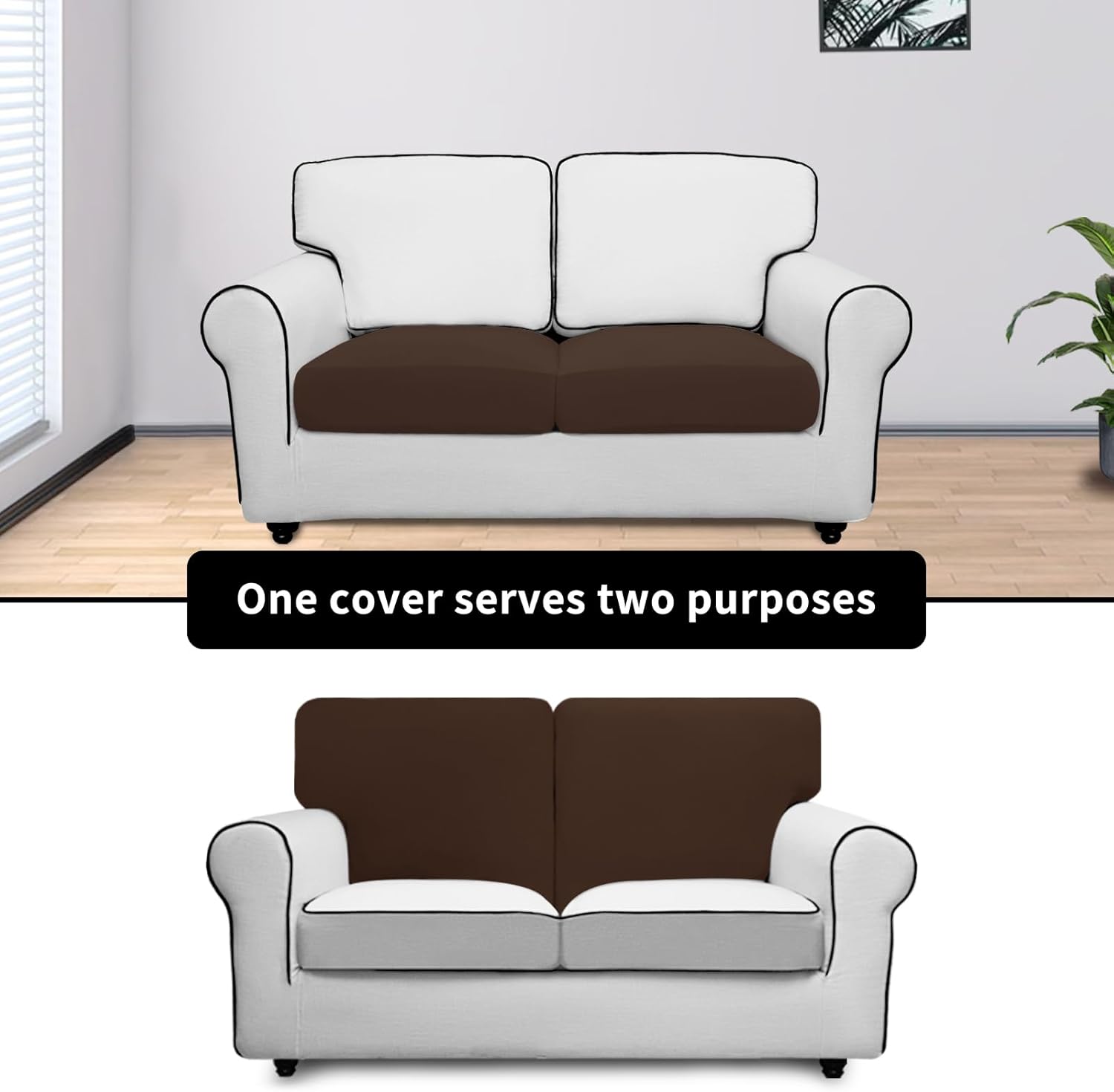 Easy-Going Fundas de cojín de vellón para asiento de sofá, funda de cojín suave y elástica para niños, mascotas (cojín de sofá biplaza de 2 piezas,
