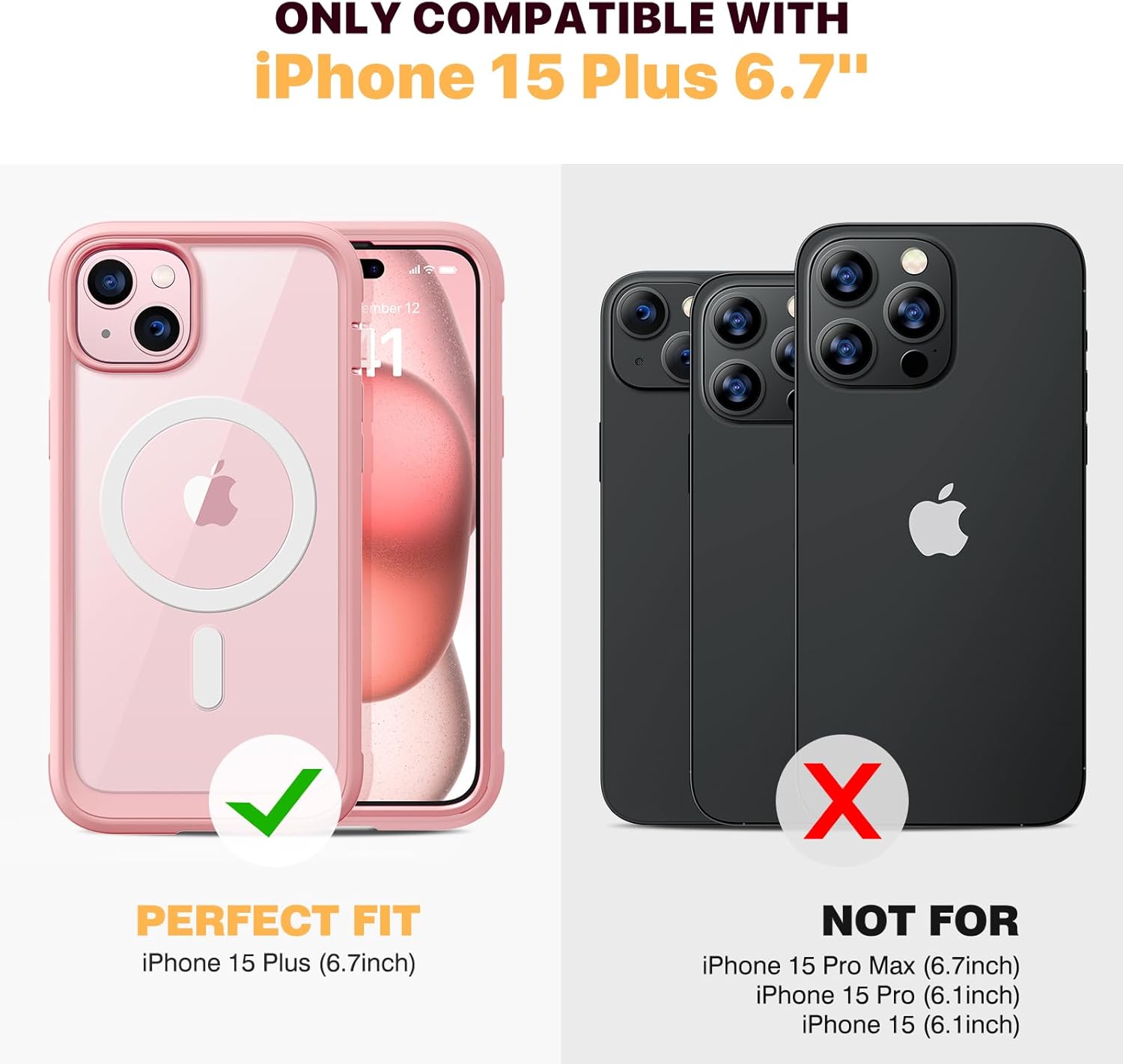 Diaclara Funda diseñada para iPhone 15 Plus de 6.7 pulgadas, compatible con MagSafe, funda magnética resistente de cuerpo completo con protector de