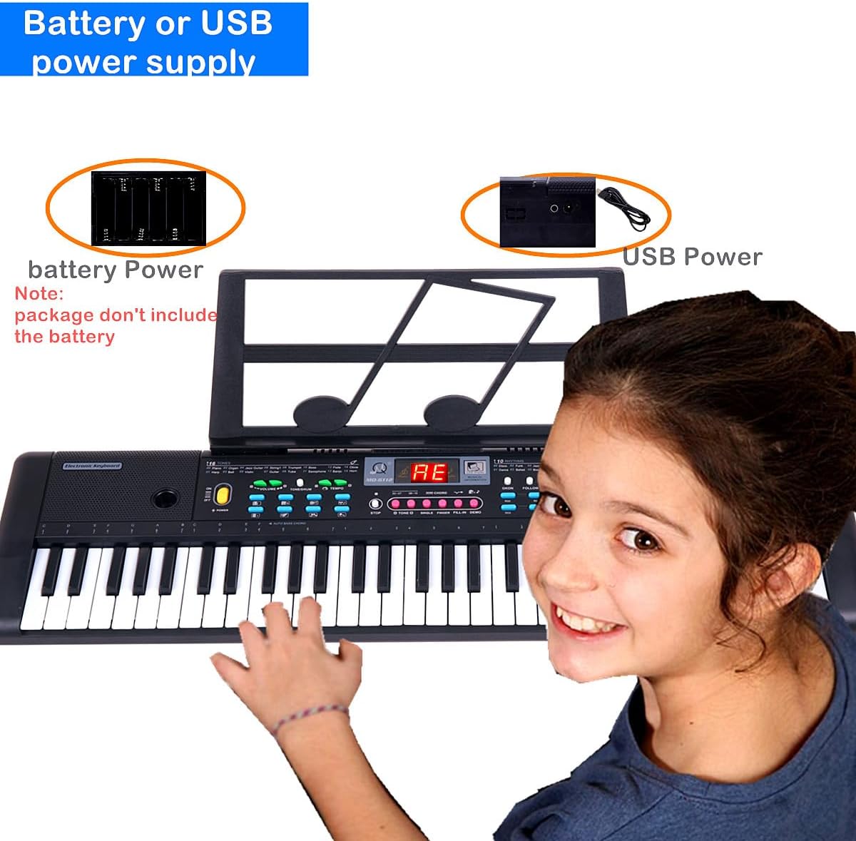 Teclado Piano Digital Eléctrico Teclado de Música Teclado Electrónico de 61 Teclas para Cumpleaños para Niños Principiantes con Soporte de Hoja