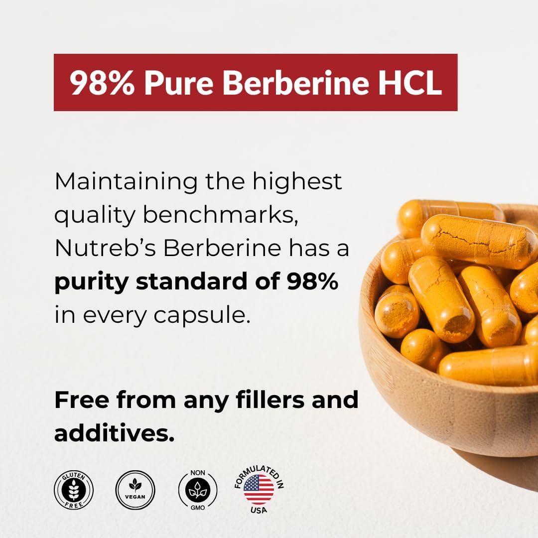 Suplemento de berberina de 1200 mg  5 veces mayor absorción  Ultra puro 98% Berberina HCL  Control de peso saludable, apoyo inmunológico  Sin OMG,