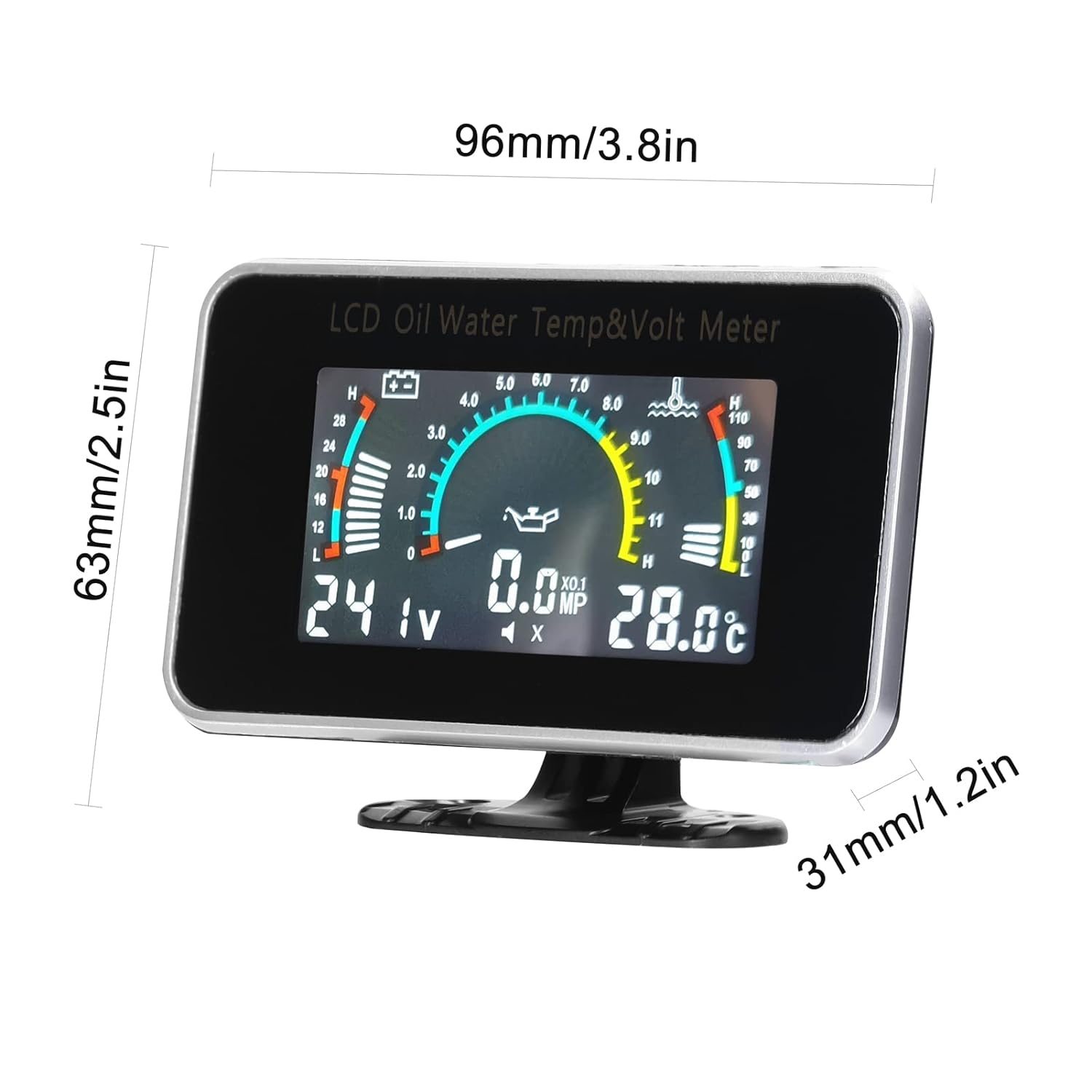 Aumotop Medidor LCD de coche 3 en 1, medidor digital de presión de aceite, medidor de temperatura del agua, instrumento universal 9-36V para coche,