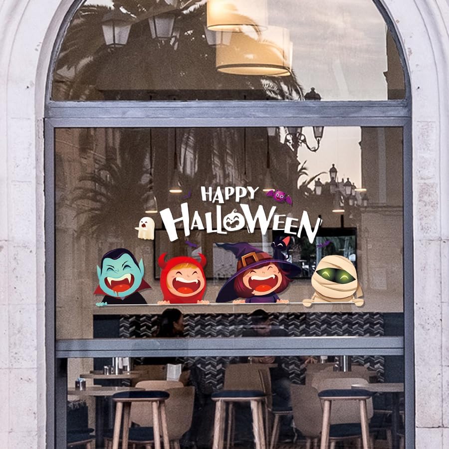 Adhesivos de Halloween para ventana, decoración de ventana de Halloween, calcomanías de calabaza linda, fantasma, decoración de Halloween, 16.5 x