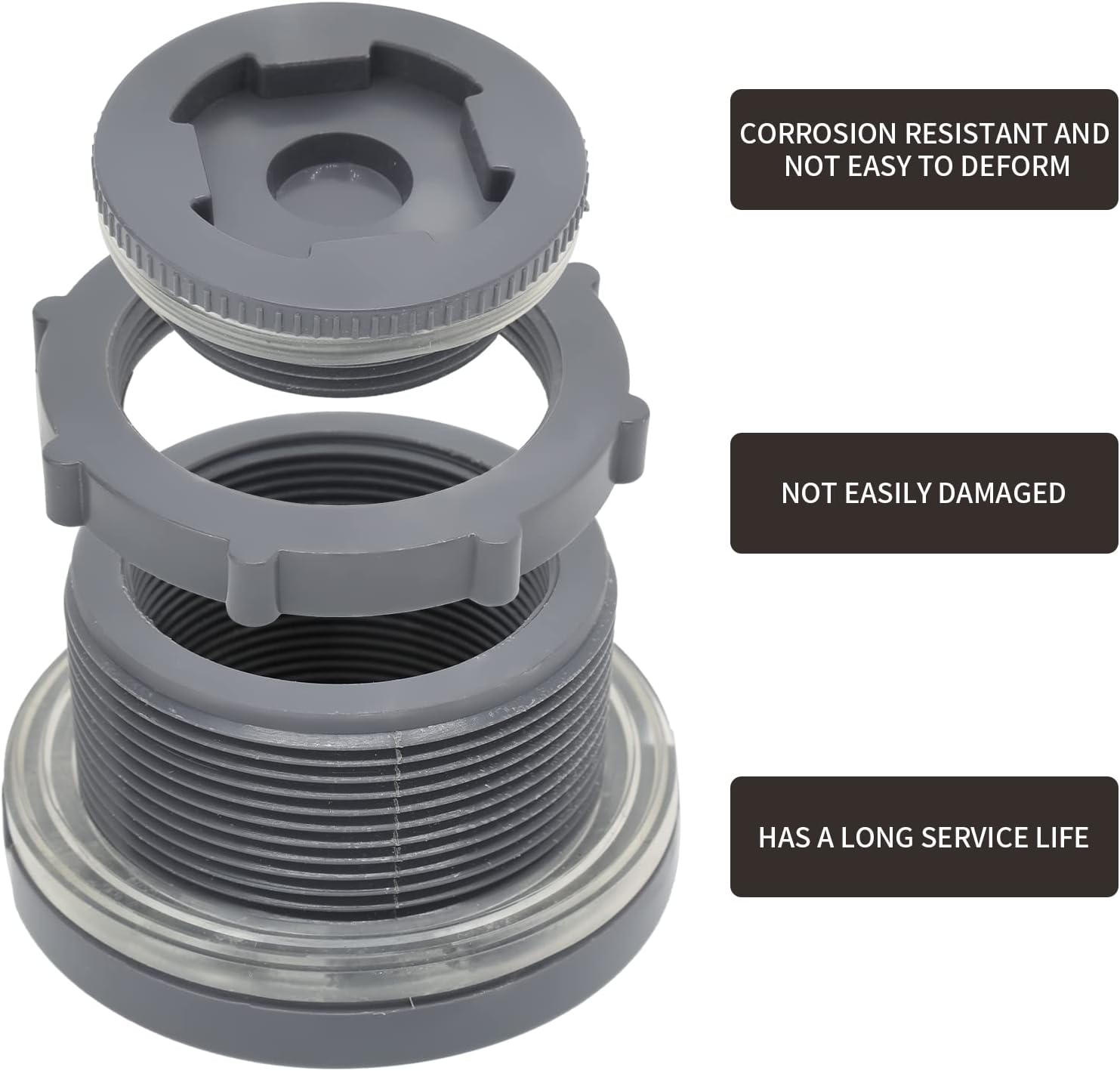 Adaptador de mamparo NPT de 2 pulgadas, adaptador de mamparo de PVC, conector de tanque de agua, doble roscado con tapones para barriles de lluvia,