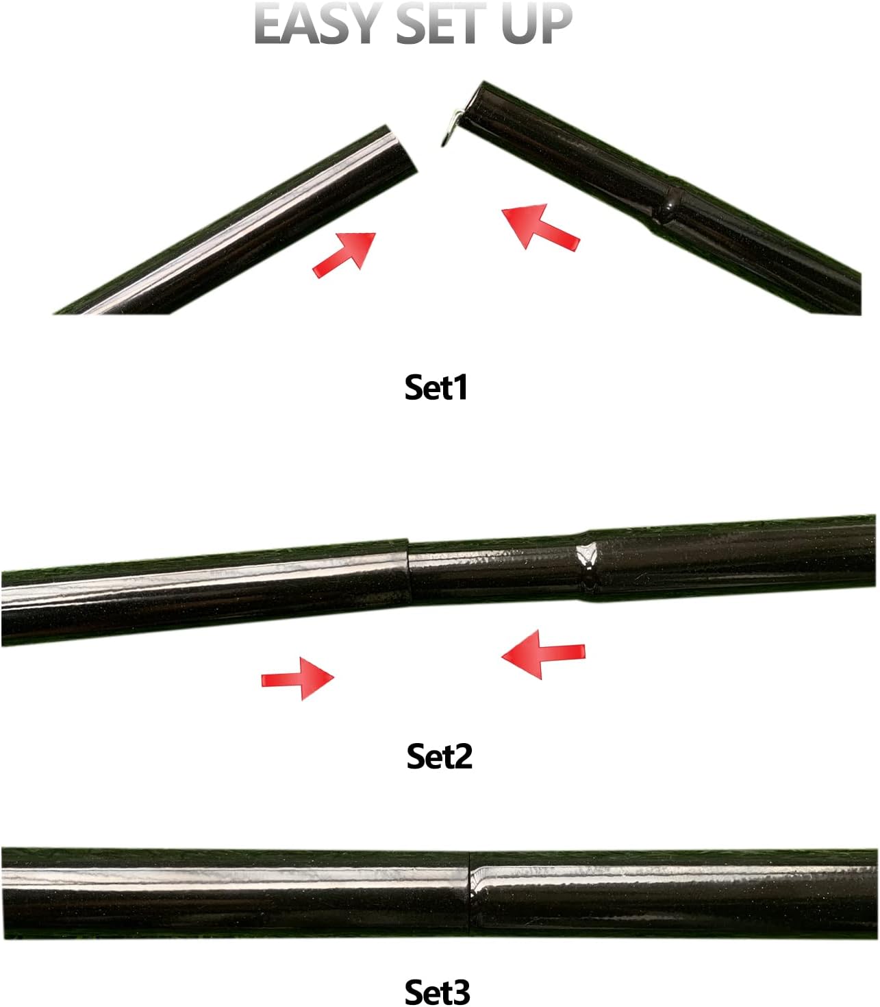 Tent Poles Adjustable Tarp Poles Steel Rods for Tarp Canopy Camping Replacement Set of 2 +Pegs & Reflective Ropes
