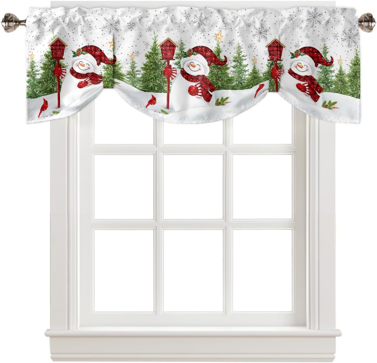 Cenefas de cortina de Navidad con diseño de muñeco de nieve para ventanas, cenefas cortas de cortina de ventana verde con copo de nieve, cortinas de