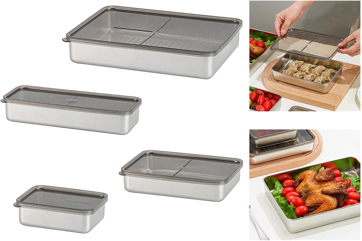 Cajas apilables de preparación de comidas, contenedor de alimentos de acero inoxidable con tapas de sellado, caja de almuerzo reutilizable de Bentos