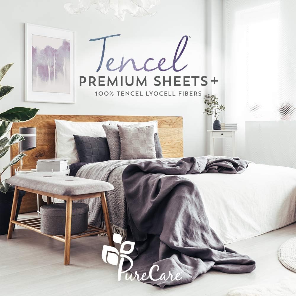 PureCare Elements Cool Touch – Juego de sábanas con 100 % Tencel, esquinas de ajuste preciso y fundas de almohada envolventes, tamaño King dividido,