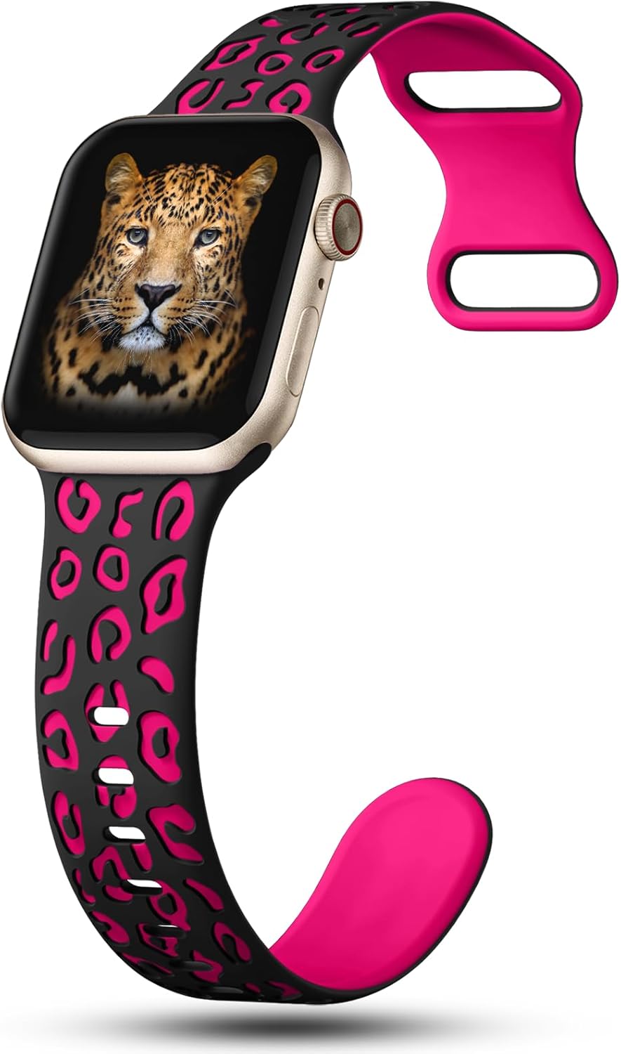 CreateGreat Correas de dos tonos grabadas de leopardo compatibles con Apple Watch Band de 1.61, 1.57, 1.49, 1.77, 1.73 y 1.65 pulgadas para mujer,