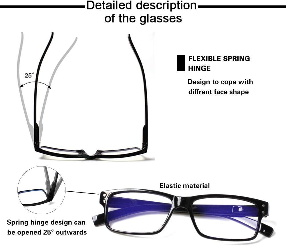 NORPERWIS Gafas de lectura con bisagra de resorte para mujeres y hombres, anteojos cuadrados con bloqueo de luz azul