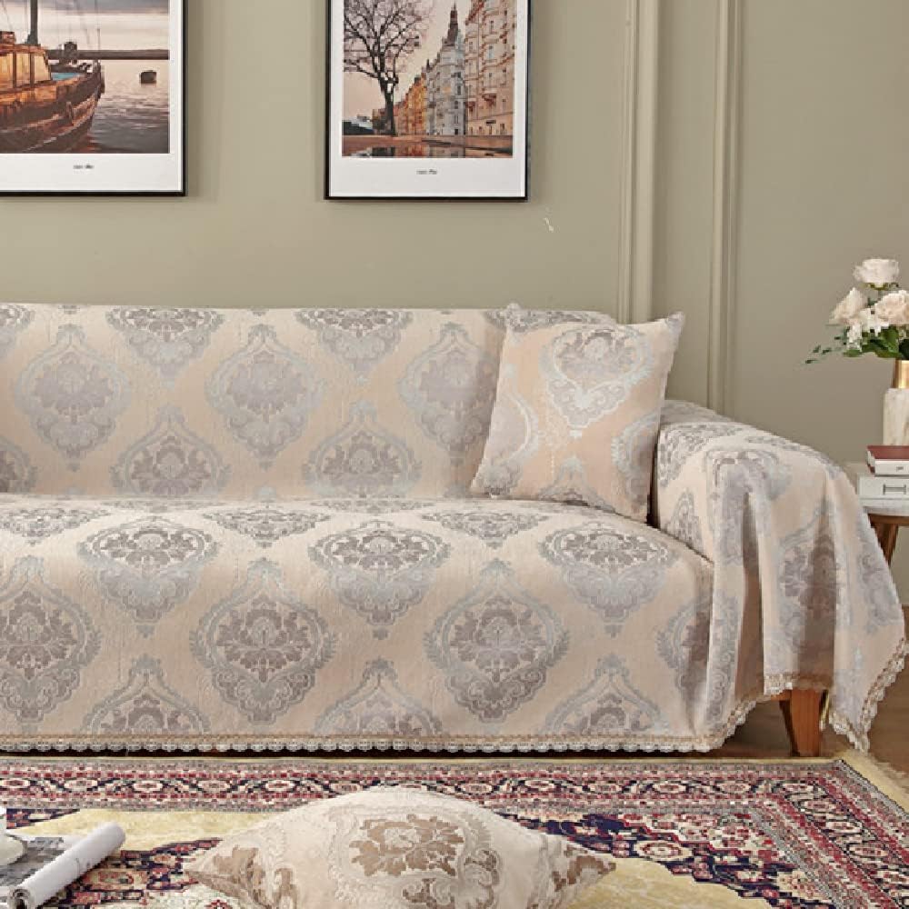Amidoudou Funda de sofá europea de felpilla jacquard de lujo para sofá biplaza, sofá modular en forma de L (gris camello, grande, 71 x 102)