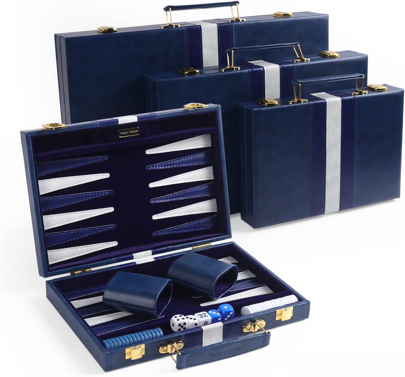 Juego de mesa clásico de Backgammon azul de viaje pequeño de 11 pulgadas con funda de cuero de primera calidad, juego de backgammon de estrategia de