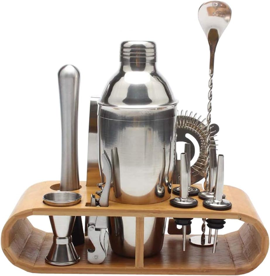 Kit de barman con barra de soporte, juego de coctelera para mezclar bebidas, herramientas de bar, mejor kit de barman para principiantes (color
