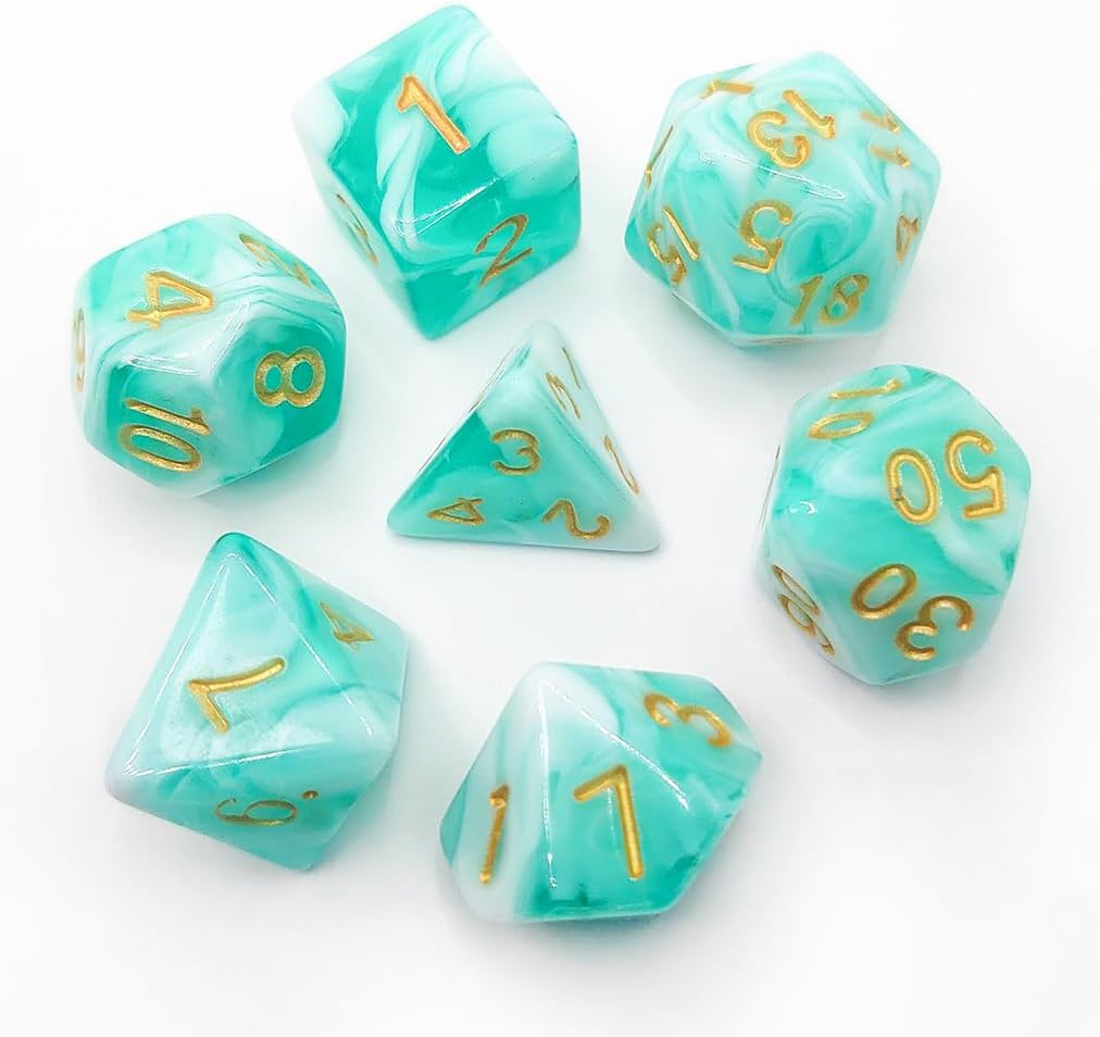 DND – Juego de 7 dados poliédricos para D&D, TTRPG, Calabozos y Dragones, juegos de dados de mesa, accesorios DND, dados del sistema D20verde