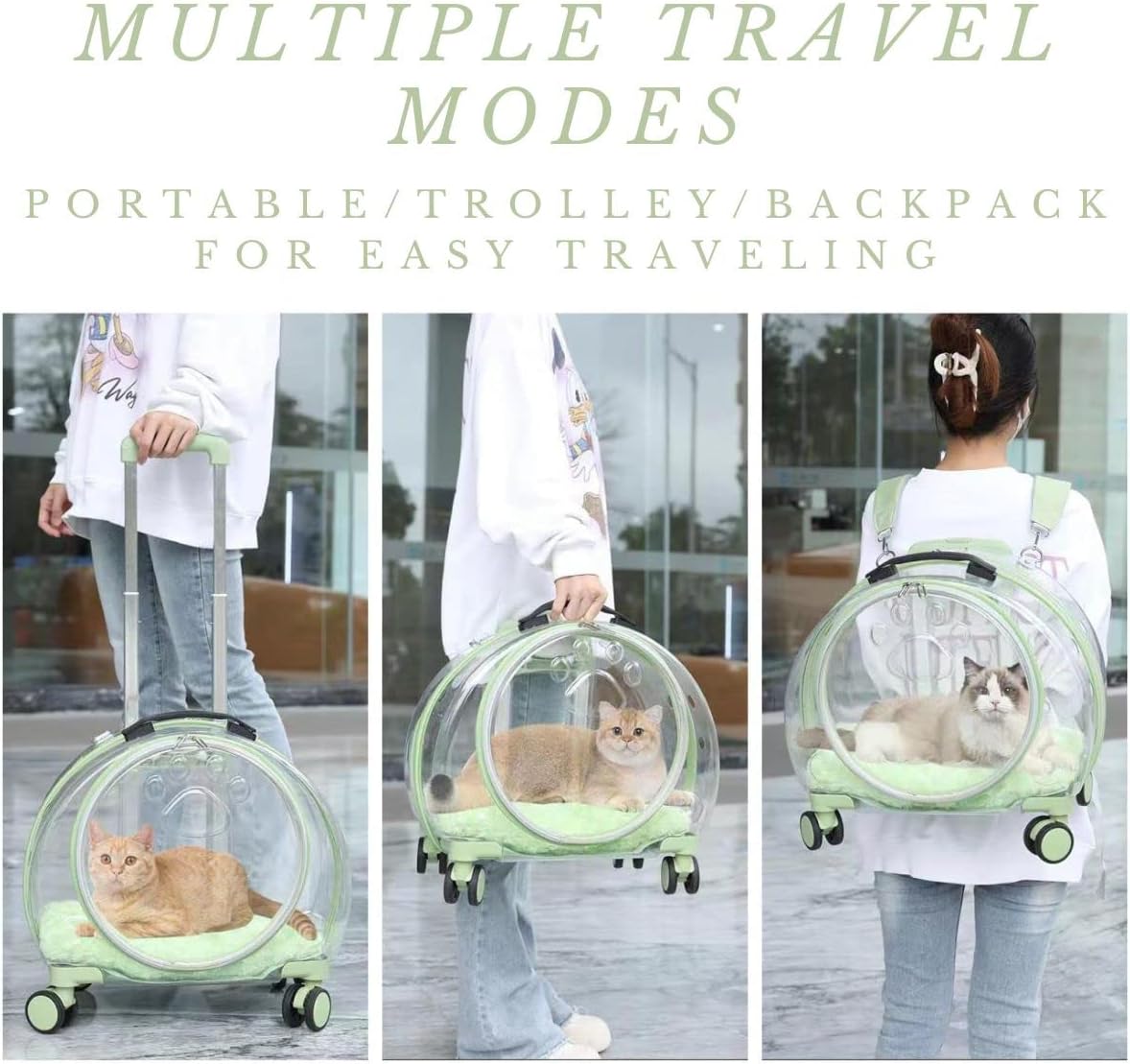 TripleHare Mochila transportadora de mascotas transparente y totalmente transpirable con ruedas para perros, gatos, loros o conejos, múltiples