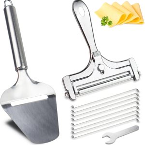 Paquete de 2 rebanadoras de queso de acero inoxidable con cortador de queso plano, cortador de queso de grosor ajustable con 8 cables adicionales Paquete de 2 rebanadoras de queso de acero inoxidable con cortador de queso plano, cortador de queso de grosor ajustable con 8 cables adicionales