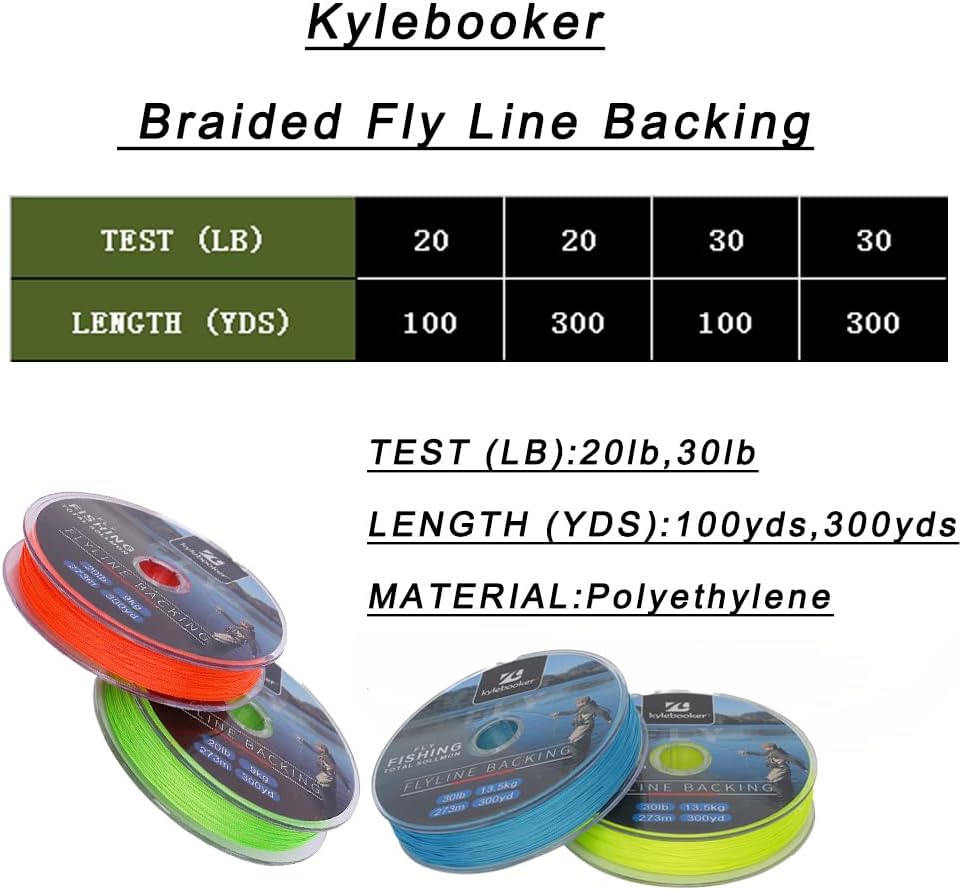 Kylebooker Pesca con mosca Dacron Trenzado Línea de Respaldo Resistente a la Abrasión Trucha Fly Line 20lb30lb