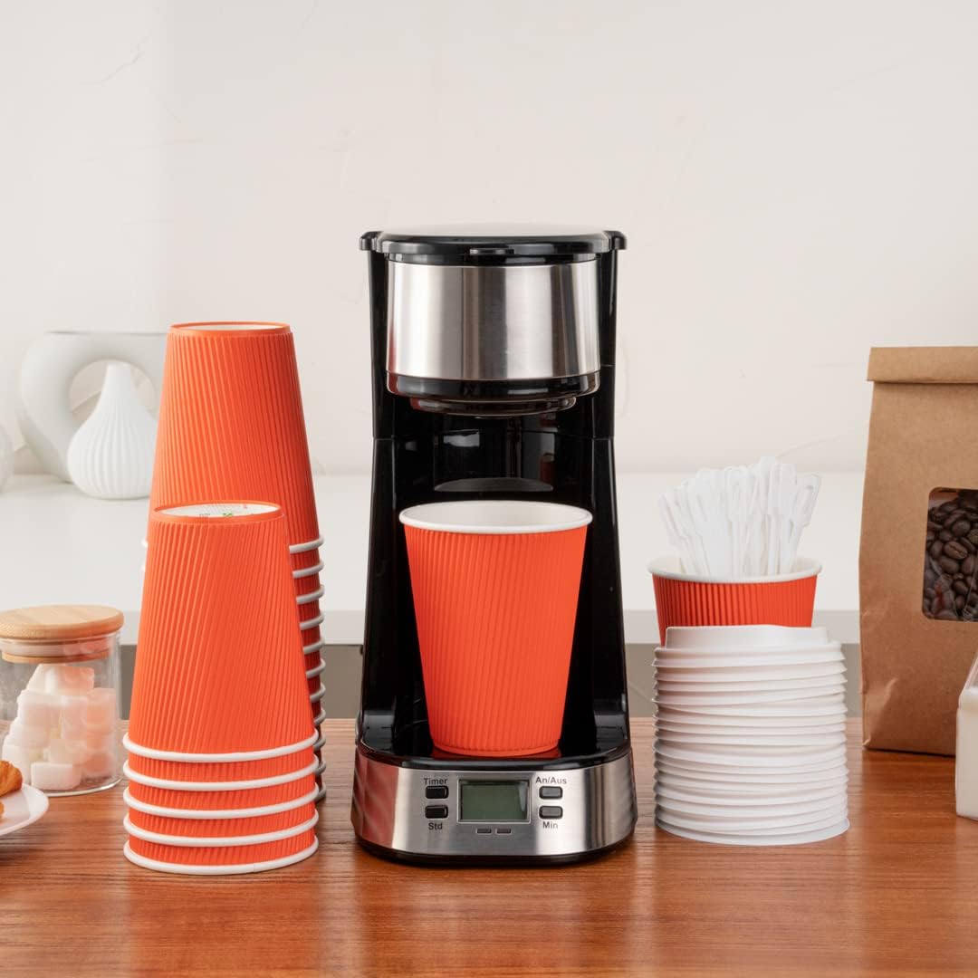 Vasos de café de papel aislado de pared corrugada, 12 onzas, 12 onza, Anaranjado