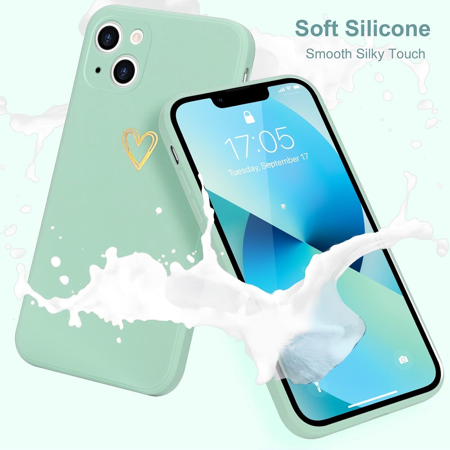 Funda para iPhone 13, bonita funda delgada a prueba de golpes con soporte de carga inalámbrica y protección, verde menta