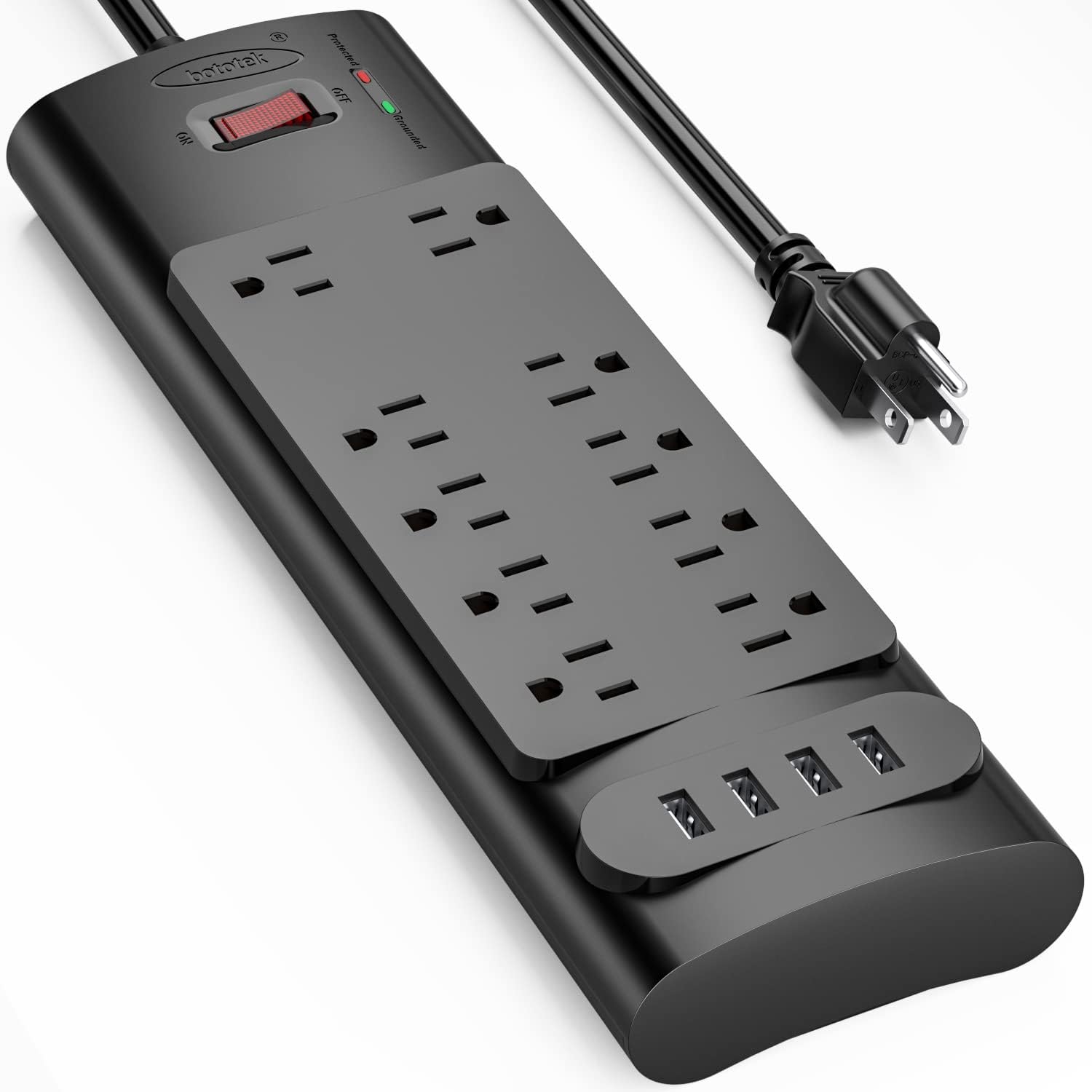Protector de sobretensiones con 10 salidas de CA y 4 puertos USB, 1875 W15 A, 2100 julios, cable de extensión de 6 pies de largo para el hogar,