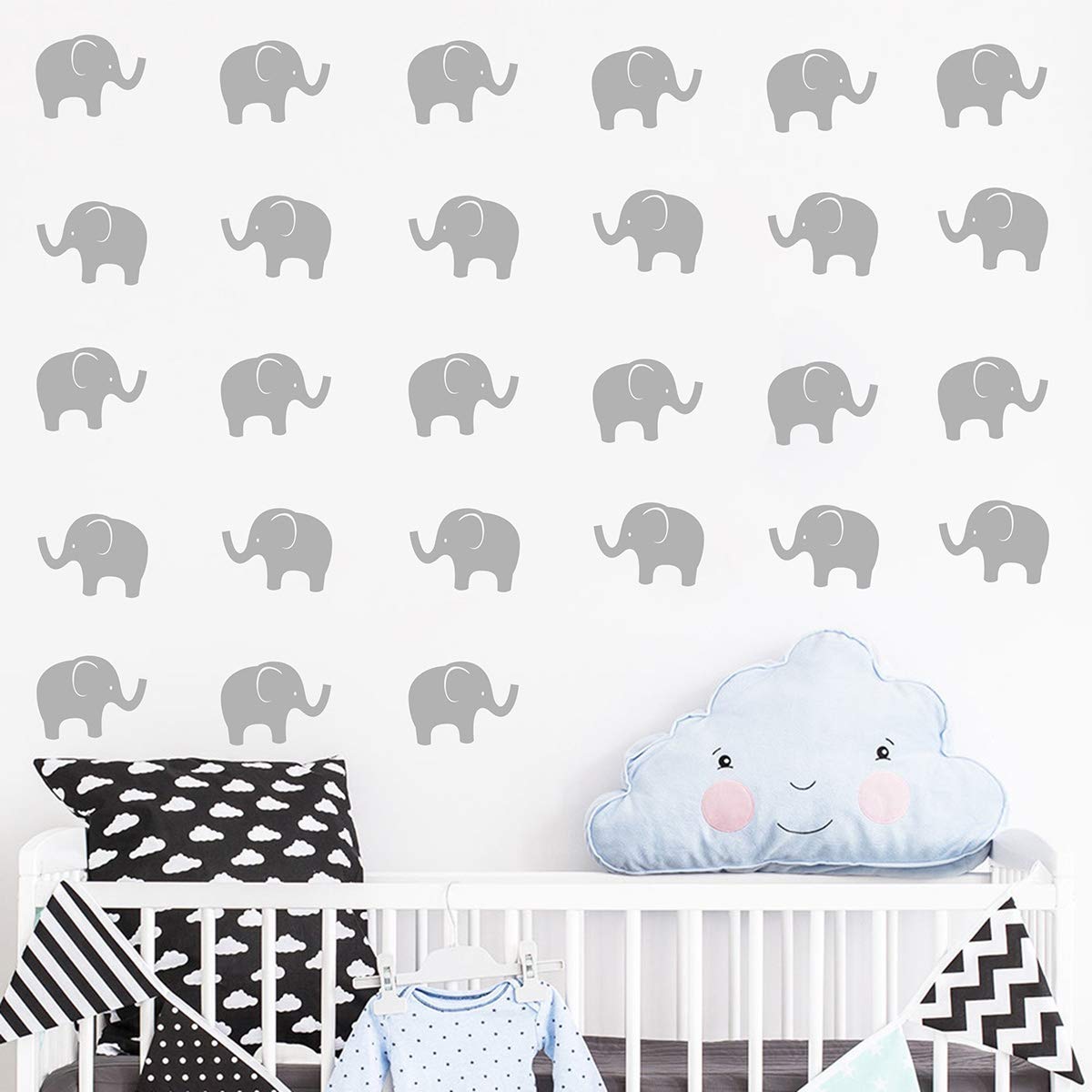 JUEKUI Juego de 48 calcomanías de pared de elefante bebé, elefante del bosque, calcomanías de decoración de pared para dormitorio de niños,