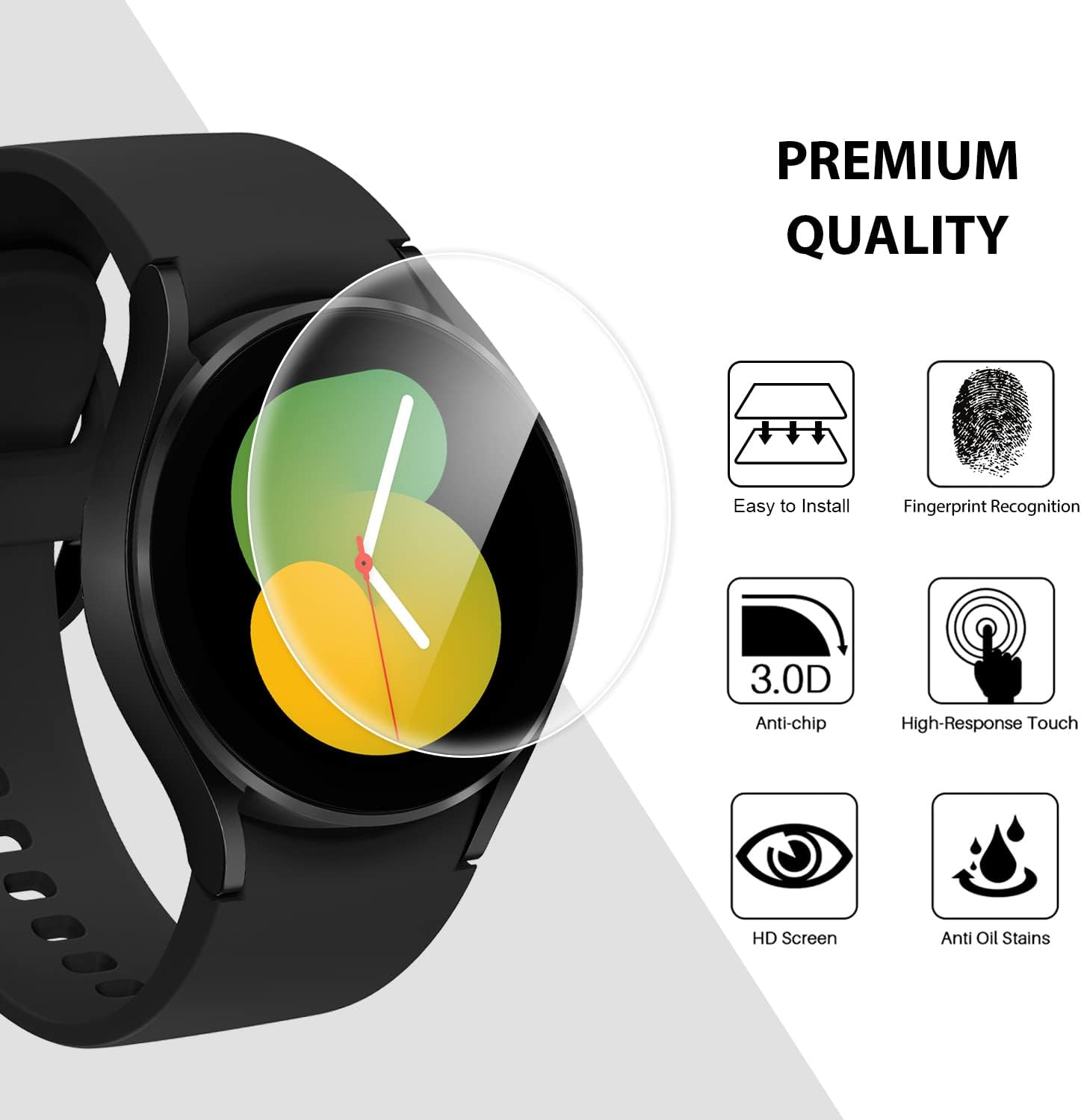 ZUSLAB Protector de pantalla de reloj compatible con Samsung Galaxy Watch 5 de 1.732 pulgadas 2022Watch 4 de 1.732 pulgadas 2021, paquete de 3 fácil