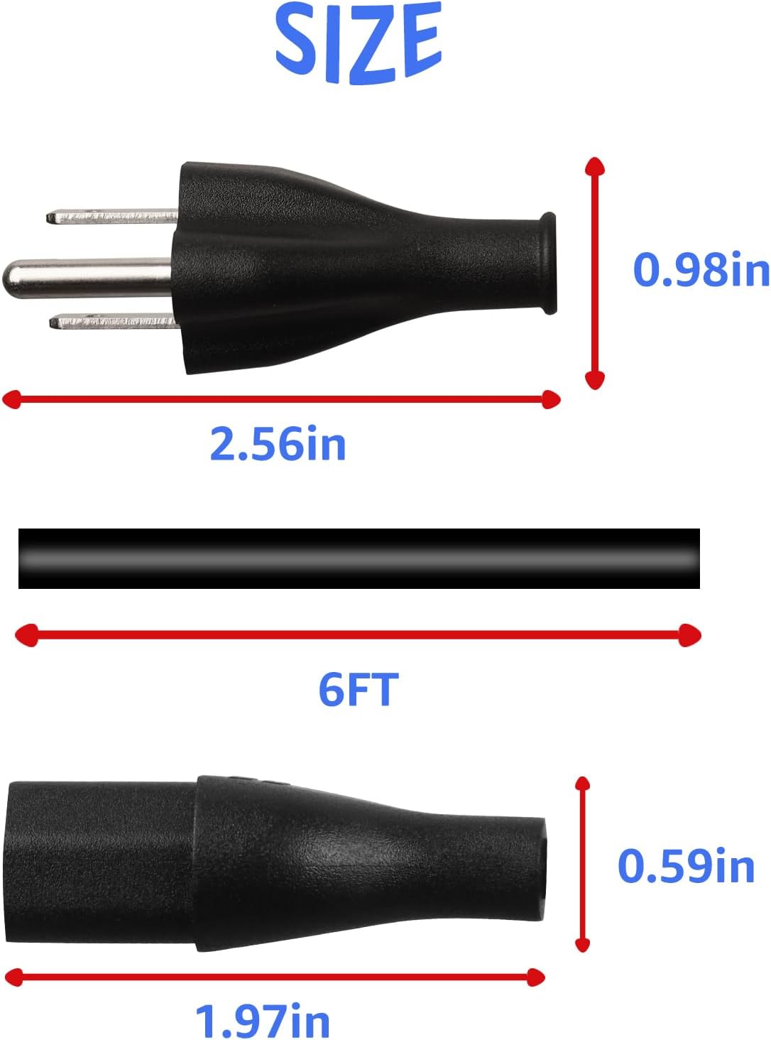 Cable de alimentación de repuesto de 3 clavijas de 6 pies para fuente de alimentación Maytronics Dolphin Cleaners (125V 10A)