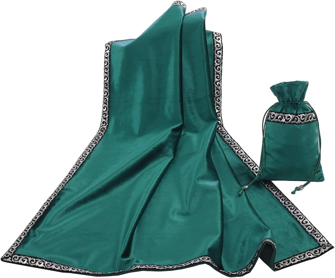 BLESSUME Mantel de tarot de altar adivinación Wicca terciopelo cuadrado con bolsa de tarot (verde)
