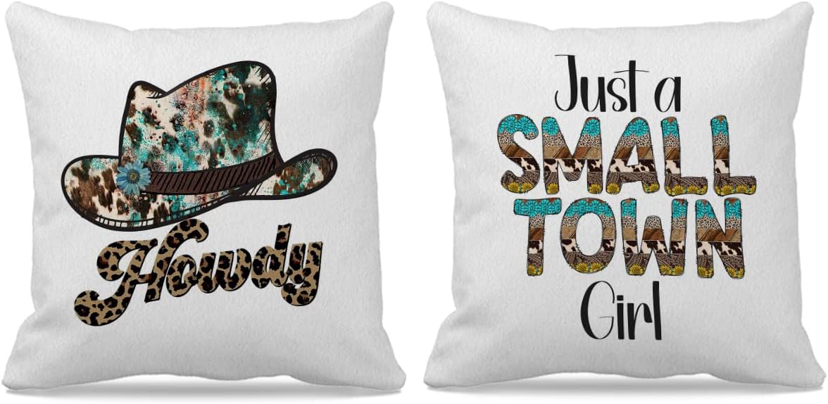 GICHUGI Just A Small Town Girl – Funda de almohada decorativa con sombrero de vaquera de leopardo Howdy para el hogar occidental, dormitorio,