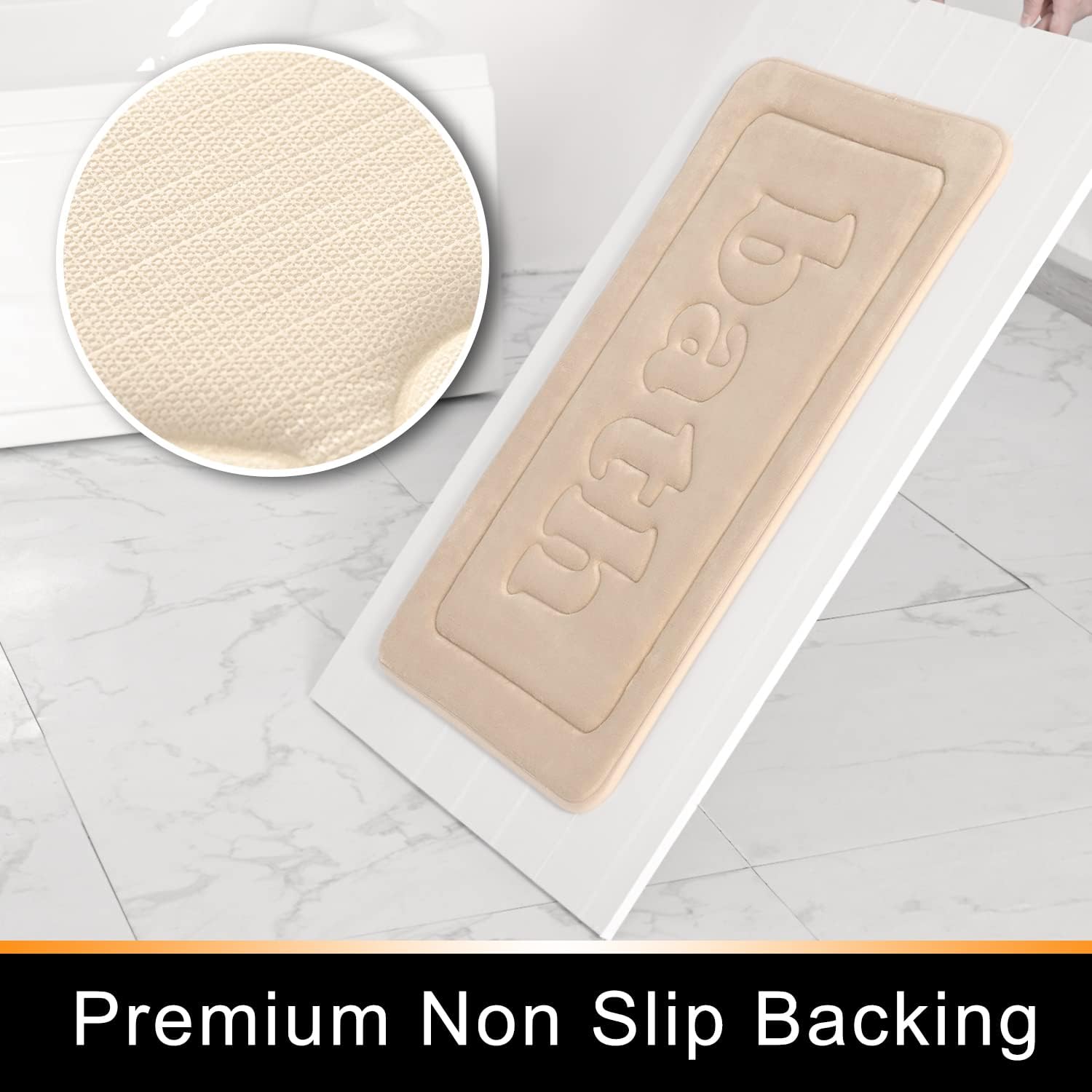 Tapete de baño de espuma viscoelástica, color beige, antideslizante, súper absorbente, de secado rápido, lavable a máquina, tapete de baño ultra