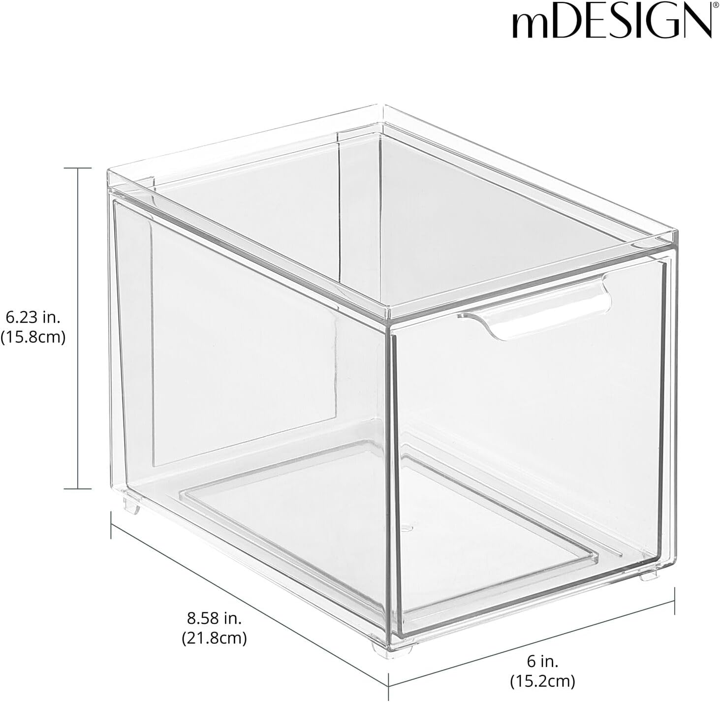 mDesign Contenedor organizador de baño de plástico con cajón extraíble, contenedor de almacenamiento delgado y apilable para accesorios de baño,