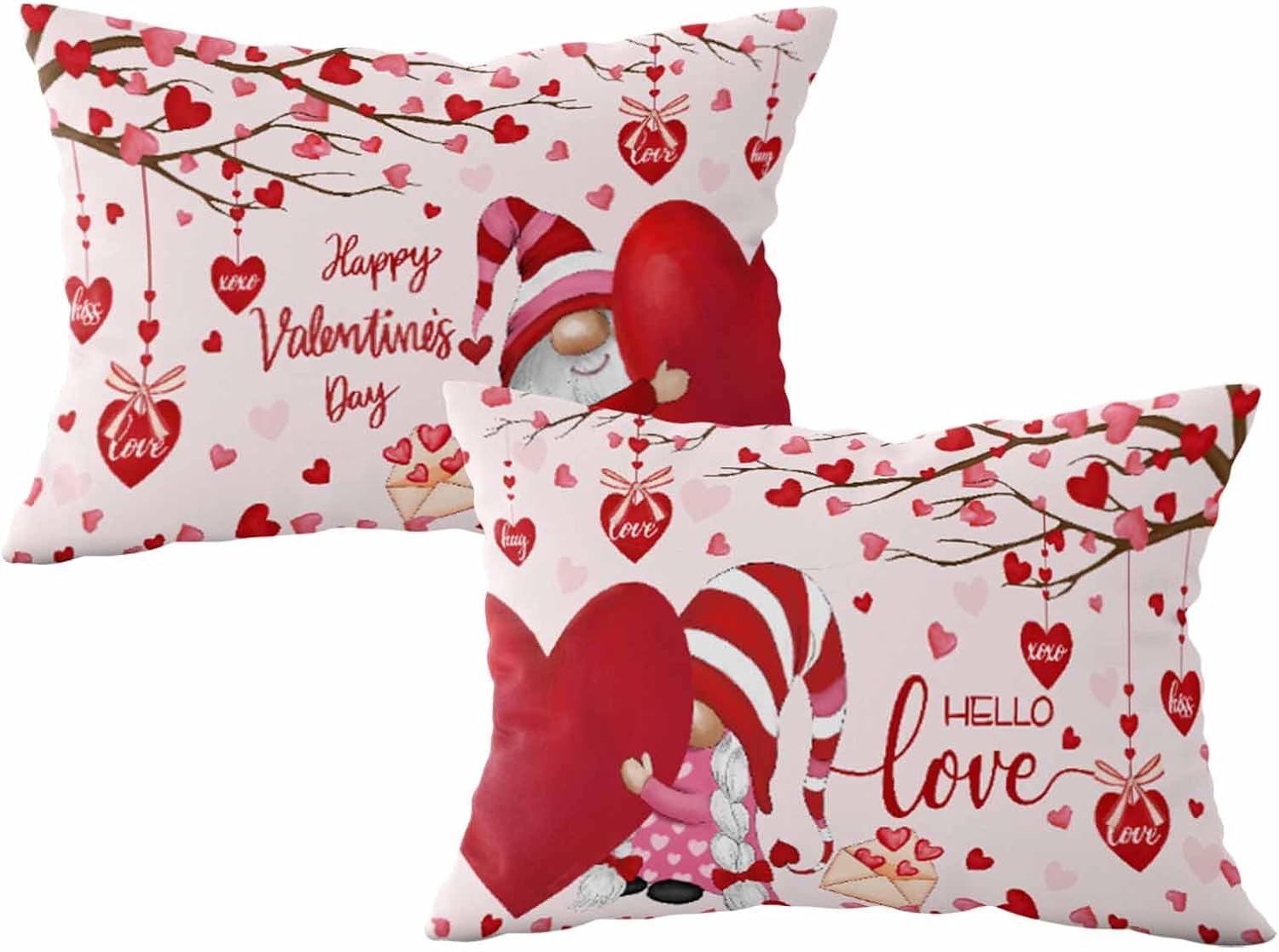 Juego de 2 fundas de almohada rectangulares para el Día de San Valentín, 12 x 20 pulgadas, de algodón, reversible, diseño de árbol del amor, corazón