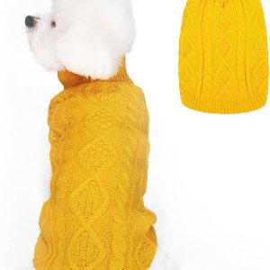 Suéter para perro, abrigo clásico de punto trenzado de cuello alto, ropa cálida de invierno para mascotas, perros, gatos, cachorros, gatitos en Suéter para perro, abrigo clásico de punto trenzado de cuello alto, ropa cálida de invierno para mascotas, perros, gatos, cachorros, gatitos en