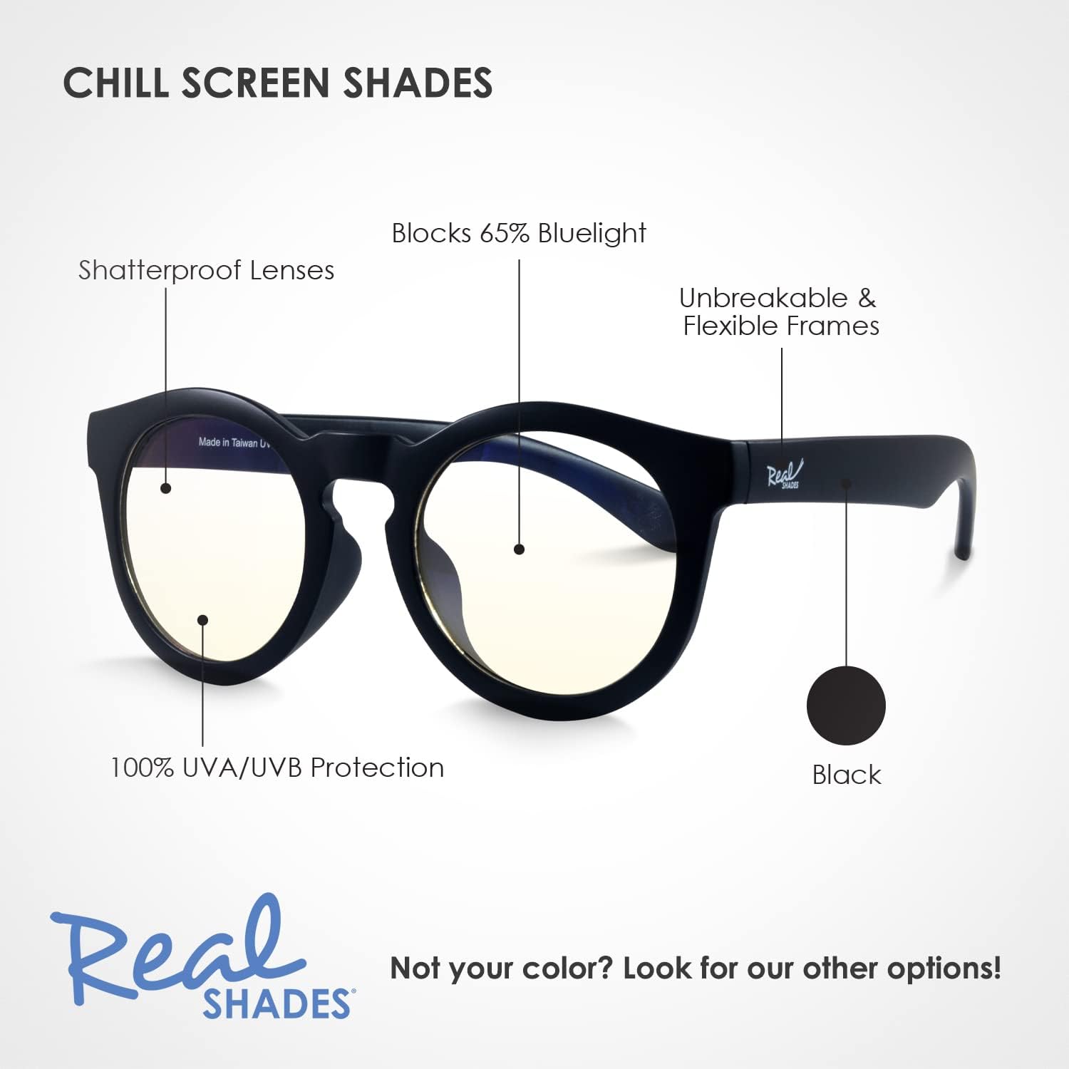 Real Shades – Lentes de pantalla para computadora, 100% protección UV, antirreflejos, para mujeres, hombres, niños y niños pequeños
