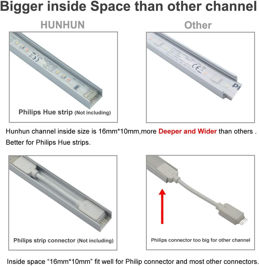 Paquete de 10 canales de aluminio LED en forma de U de tamaño grande de 3.3 pies con cubierta lechosa, tapas finales y clips de montaje, perfil de