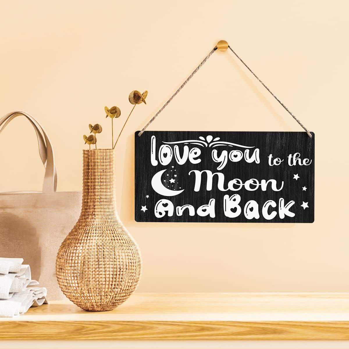 Letrero colgante de madera con texto en inglés “Farmhouse Love You to the Moon and Back”, decoración de pared rústica para decoración del hogar,