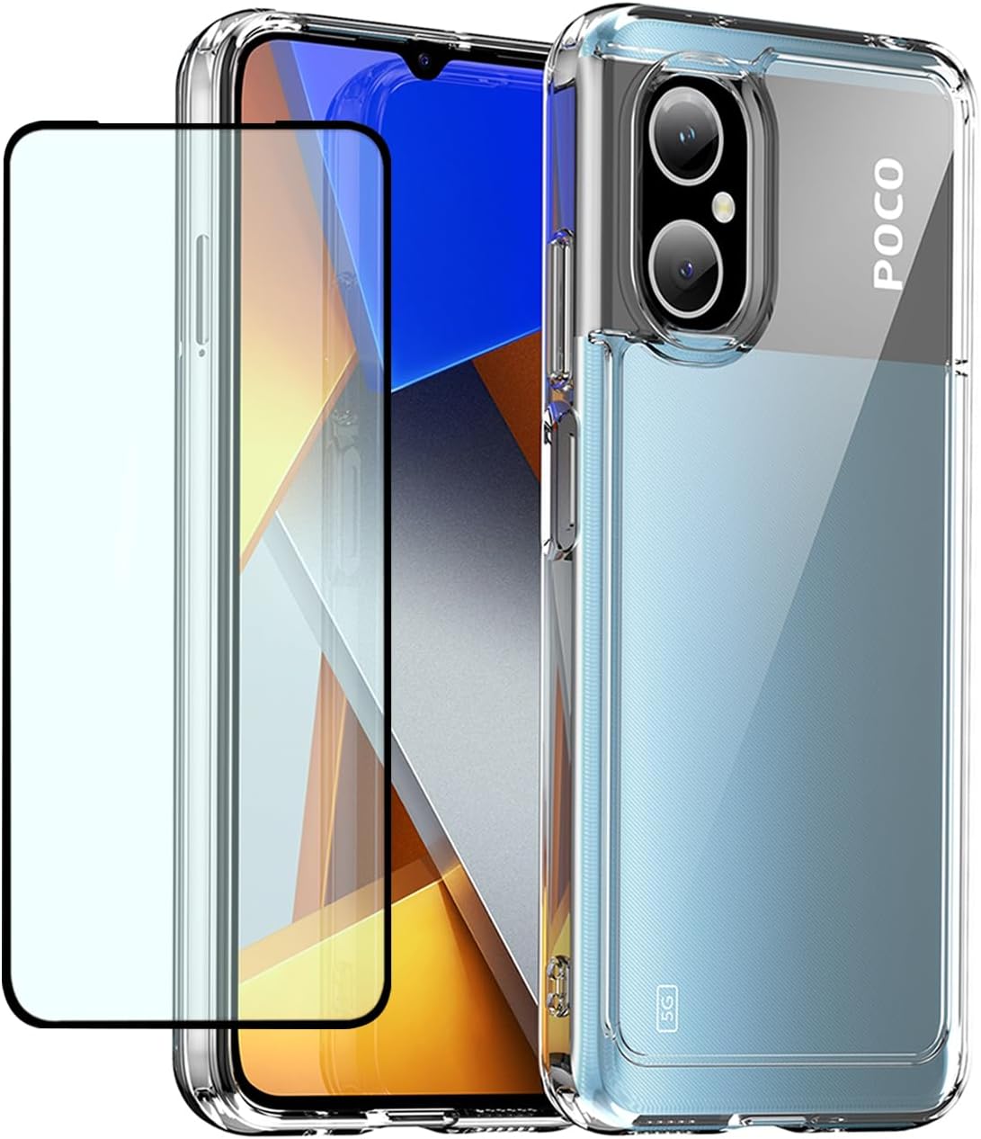 GTBDEKI Funda transparente para Poco M5 4G, Poco M4 5G 22071219CG funda con protector de pantalla, antiarañazos, a prueba de golpes, de