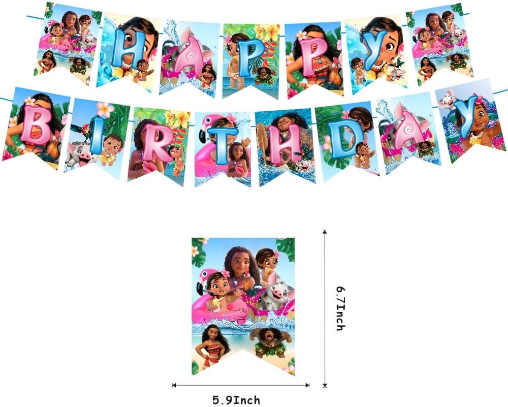 Decoraciones de cumpleaños de Baby Moana, suministros de fiesta de Baby Moana incluyen pancarta de feliz cumpleaños, decoración de pastel y