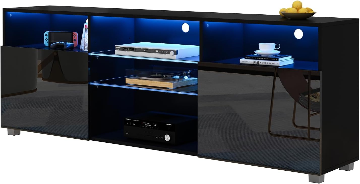 St.Mandyu Soporte de TV LED para TV de 6575 pulgadas, moderno centro de mesa de televisión con cajón y luces LED, centro de entretenimiento de alto
