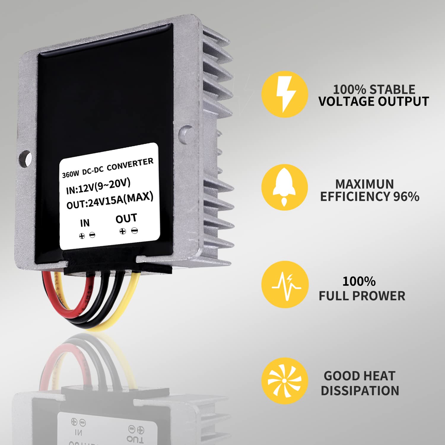 Regulador convertidor de CC de 12 V a 24 V 15 A 360 W convertidor de voltaje CCCC adaptador de corriente transformador impermeable resistente para