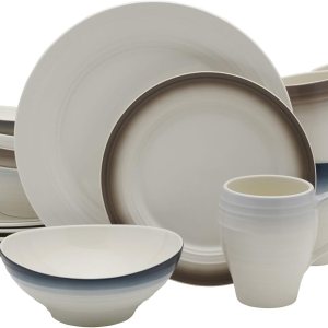 Mikasa Swirl White – Juego de 4 piezas, servicio para 1, con bandas de moca ombré Mikasa Swirl White – Juego de 4 piezas, servicio para 1, con bandas de moca ombré