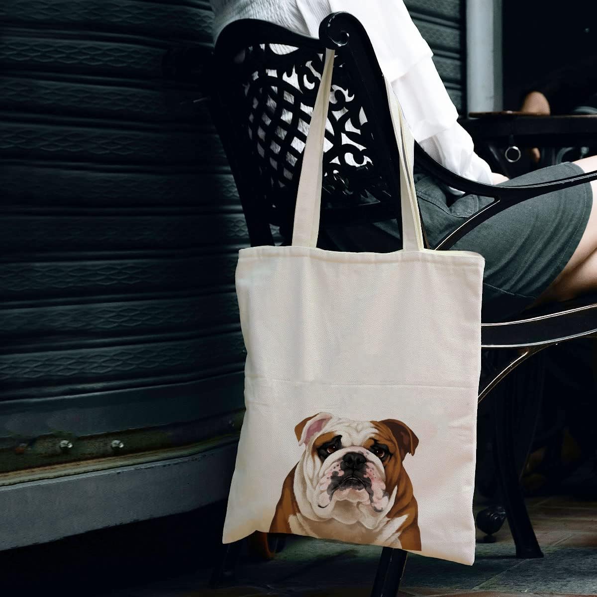 WIRESTER Bolsa de lona para mujeres y niñas, bolsa de playa, bolsa de compras de comestibles, bolsa de hombro escolar, bolsa de viaje – lindo perro