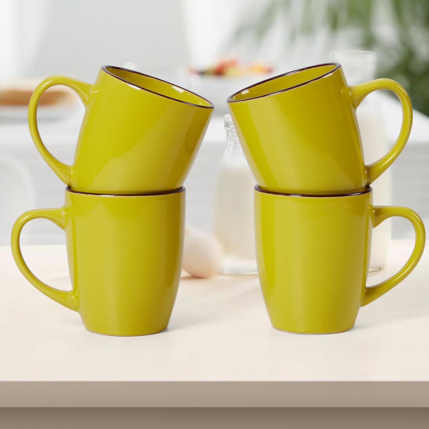 Juego de 6 tazas de café de 12 onzas con mango grande, tazas modernas con asa para té, café con leche, cacao capuchino, aptas para lavavajillas y