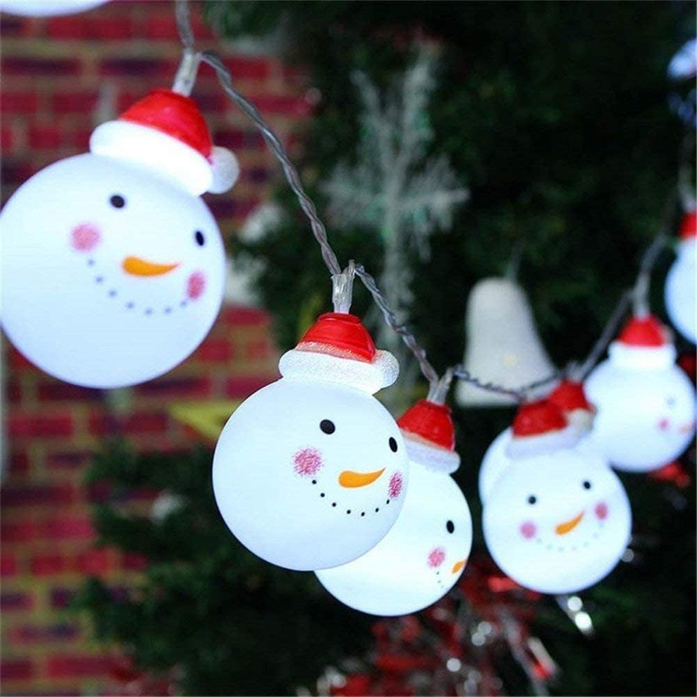 Guirnalda de luces de Navidad, 10 luces de muñeco de nieve, impermeables, luces de Navidad, decoración a pilas para Navidad, jardín, patio,