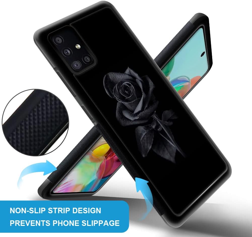 DJSOK Funda compatible con Samsung Galaxy A71 5G, diseño de patrón de lujo de rosa negra para el patrón de atrás+funda protectora de silicona suave