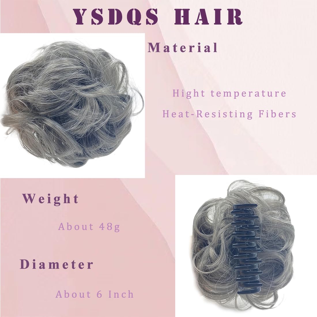 Extensión de moño desordenado con clip de garra, rizado, ondulado, sintético con clip para mujer, postizo recogido (mezcla negra y gris)