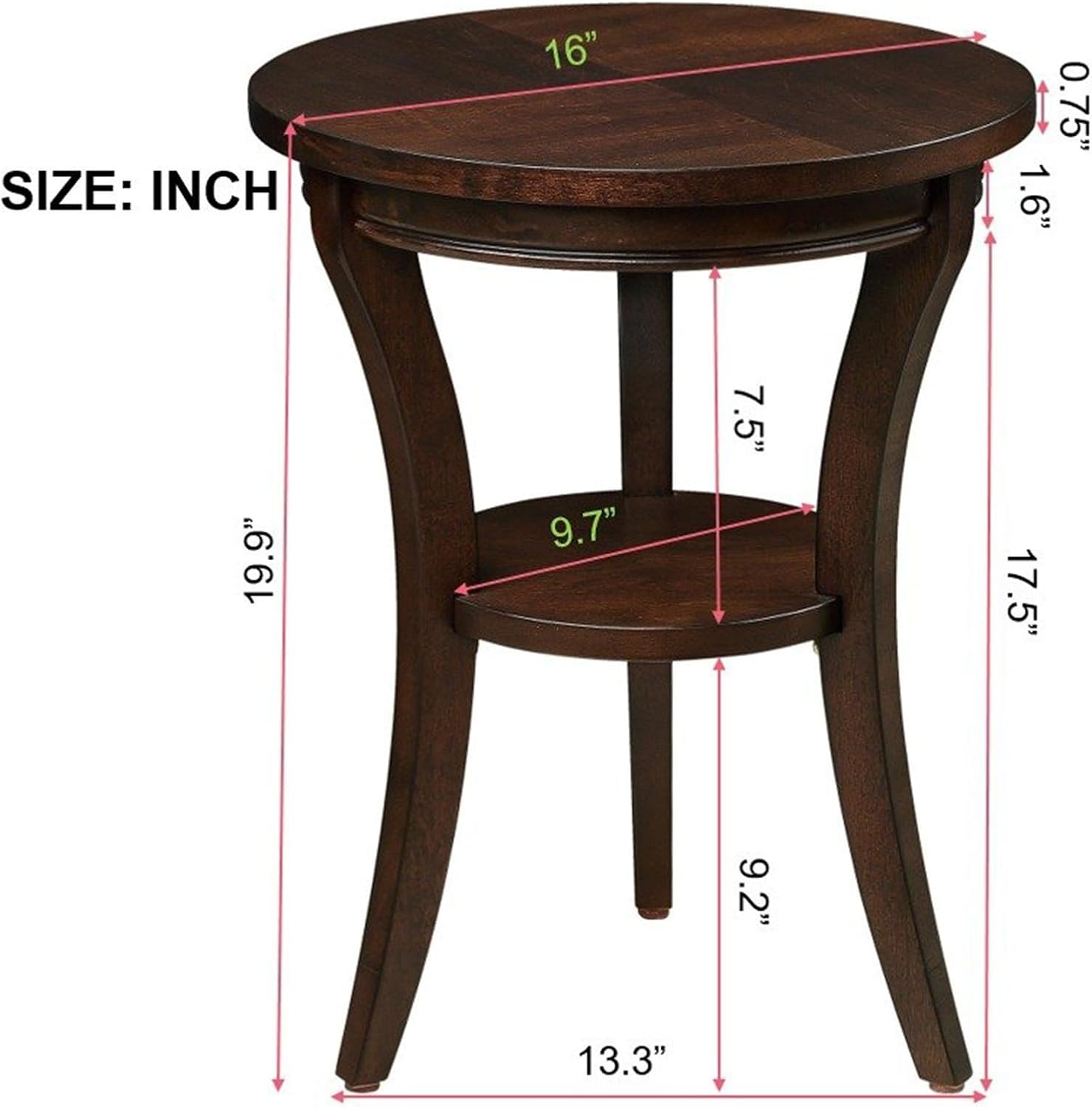 LKTART Mesa de centro redonda de madera maciza de 16 pulgadas, mesa de acento lateral para sala de estar, dormitorio, oficina