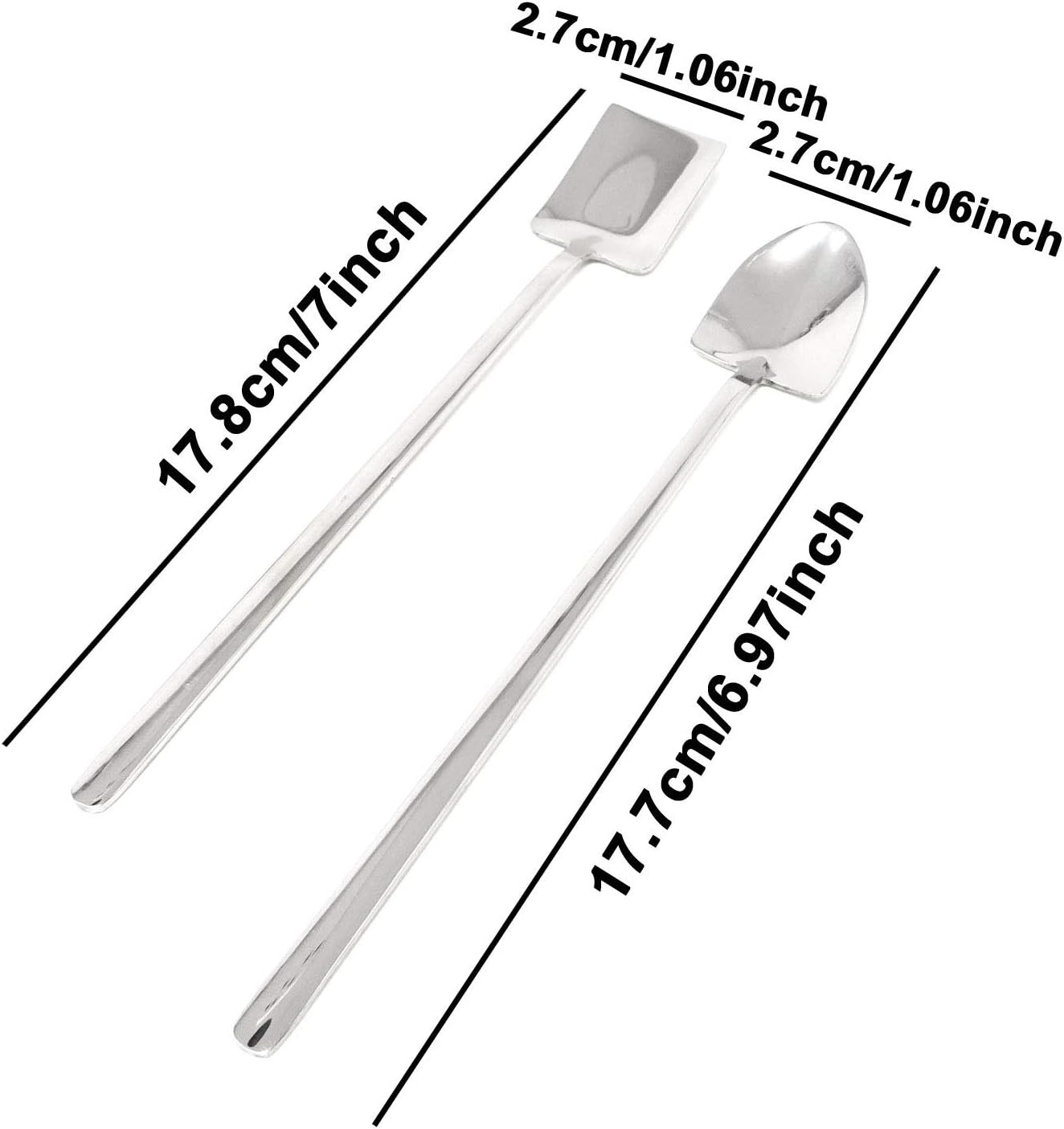Honbay Juego de 4 cucharas de helado de mango largo de acero inoxidable, cucharas para mezclar y agitar, palas para bar de fiesta en casa (plata)