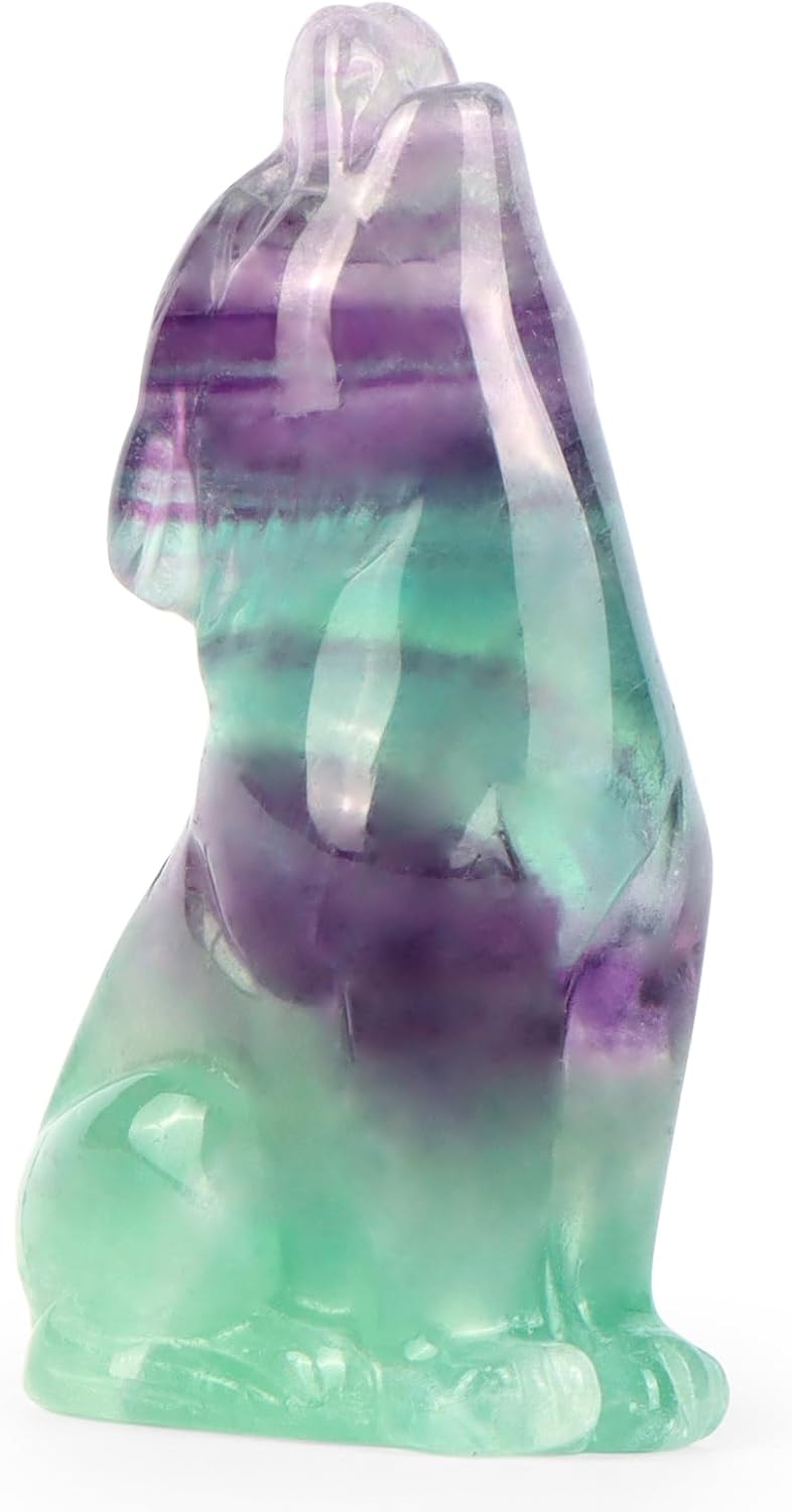Artistone Estatua de lobo con cabeza de fluorita arcoíris de 2 pulgadas, adorno decorativo para centro de mesa del hogar, adorno curativo y