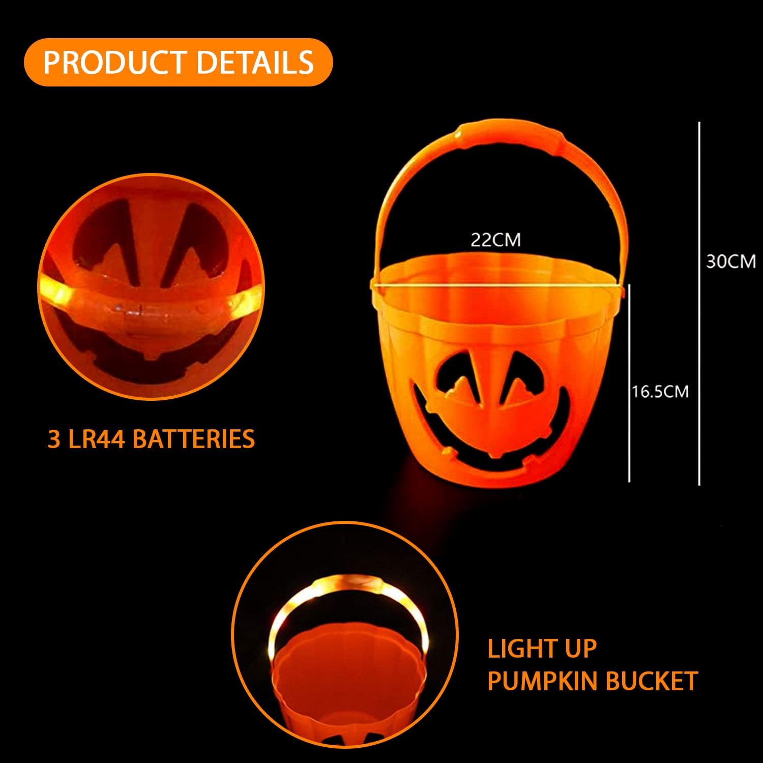 The Electric Mammoth Cubo de calabaza de Halloween con 3 ajustes intermitentes, soporte grande para bolsa de dulces para niños, luces brillantes y