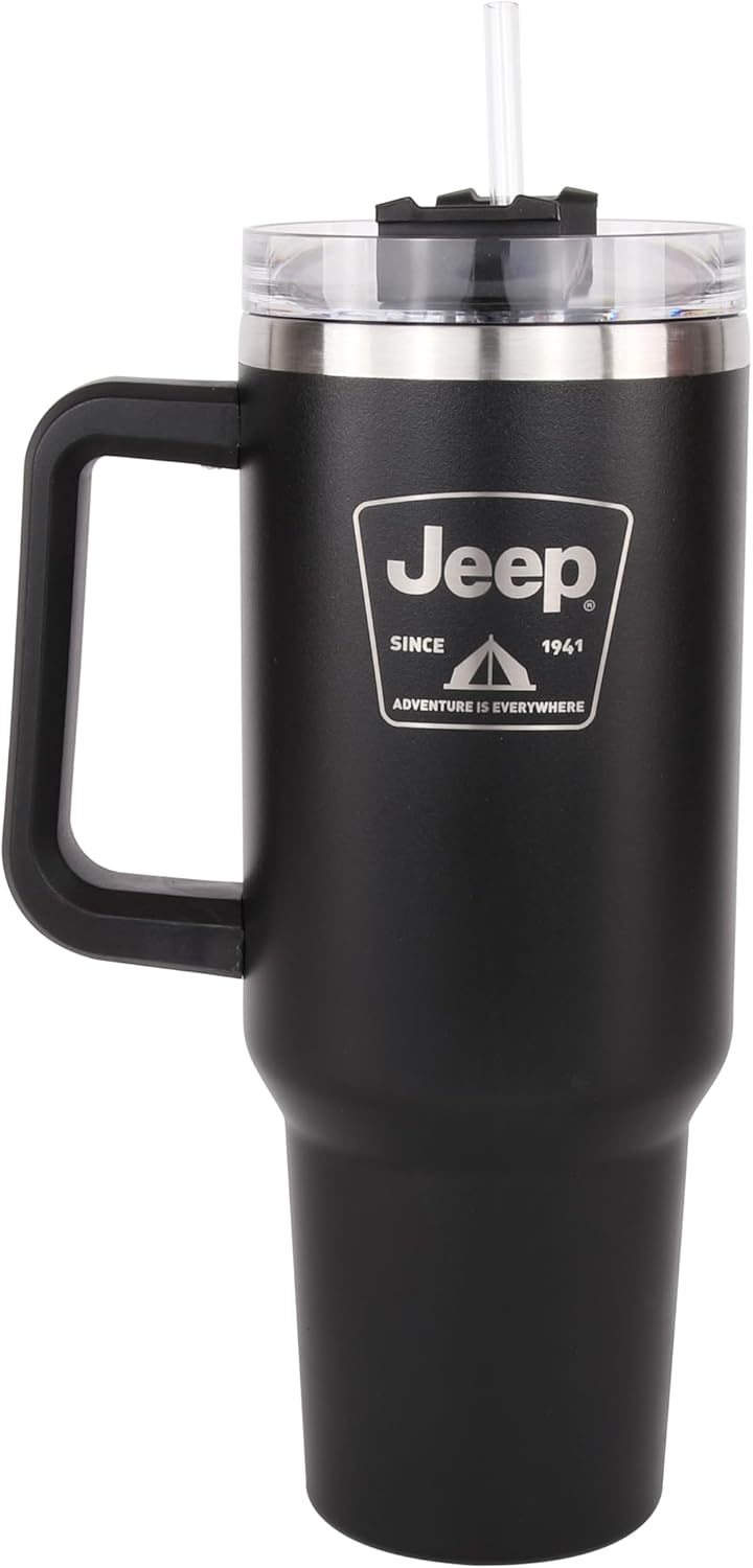 Jeep Adventure is Everywhere Since 1941 – Taza de viaje aislada de 40 onzas con logotipo de tienda de campaña con asa, vaso de acero inoxidable